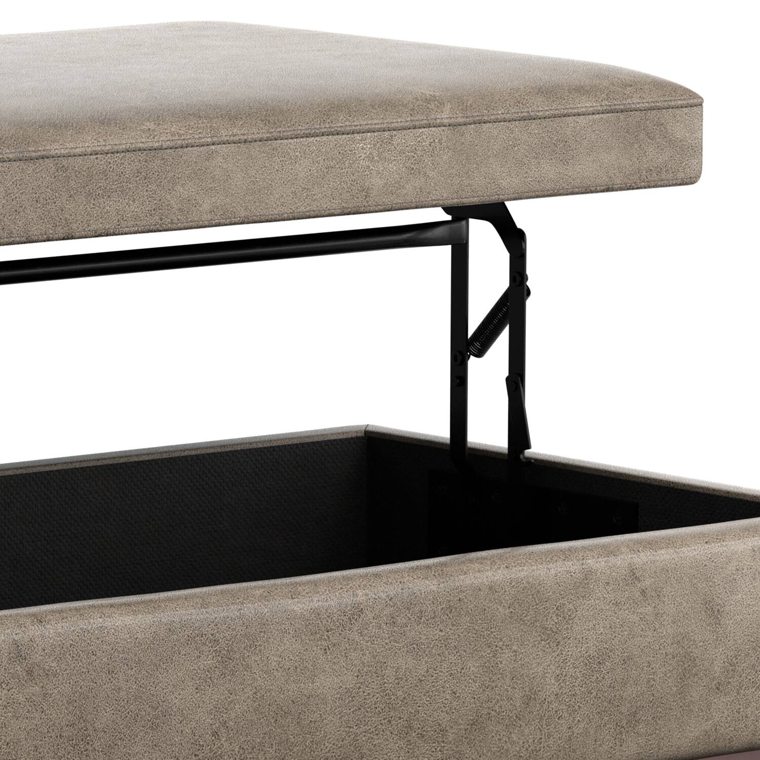 Alt View 8. Simpli Home - Owen Lift Top Large Coffee Table Storage Ottoman - Distressed Smoky Grey Brown.