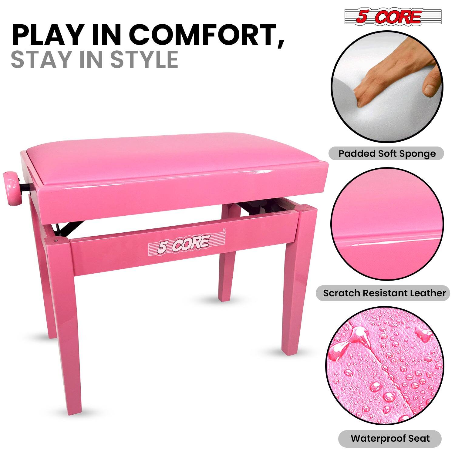 PLAY IN COMFORT, STAY IN STYLE
5 CORE
Padded Soft Sponge
5 CORE
Scratch Resistant Leather
Waterproof Seat