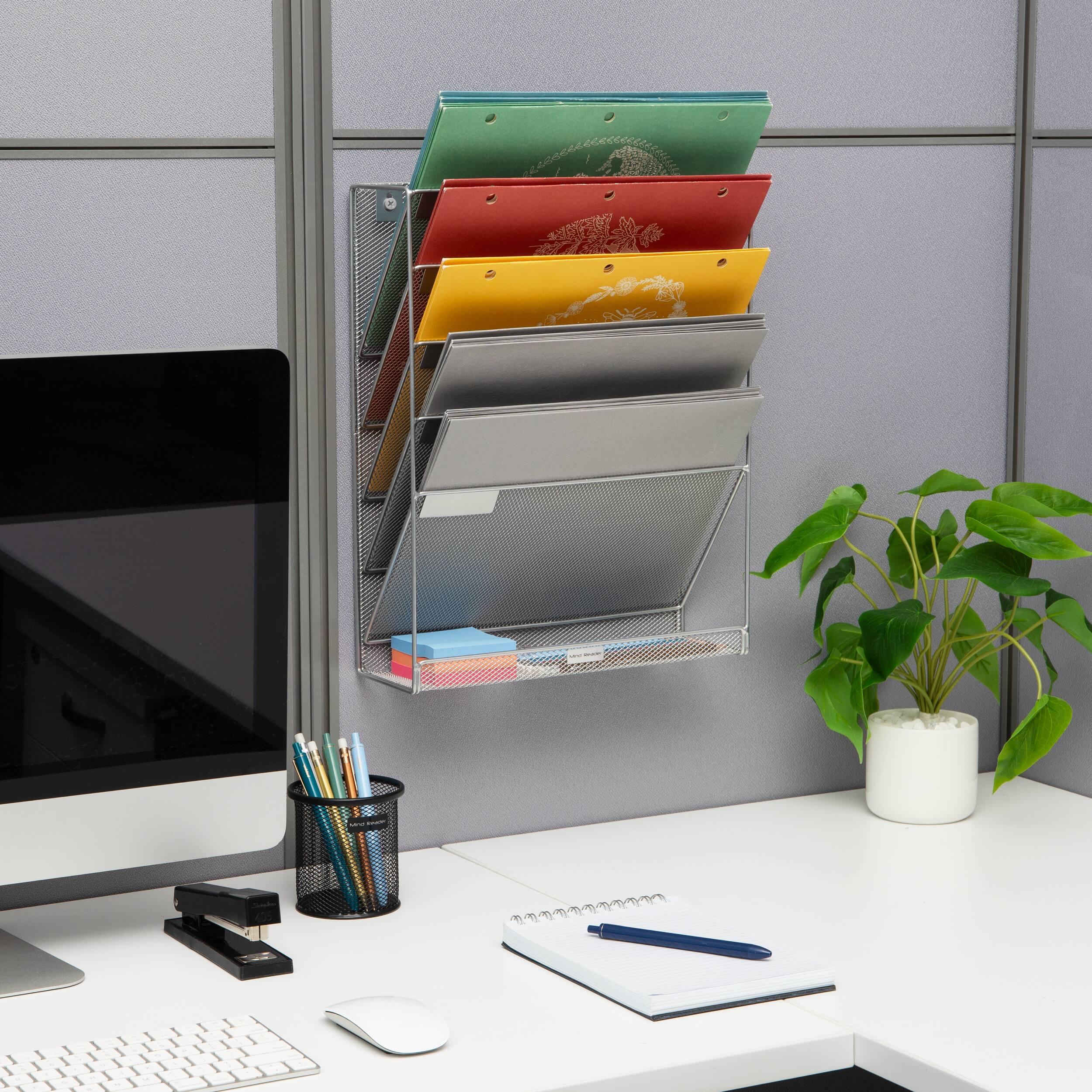 Alt View 11. Mind Reader - 5-Tier Vertical File Storage, Desktop Organizer, Wall Mount, Office, Metal Mesh, 12.75"L x 4"W x 16"H - Silver.