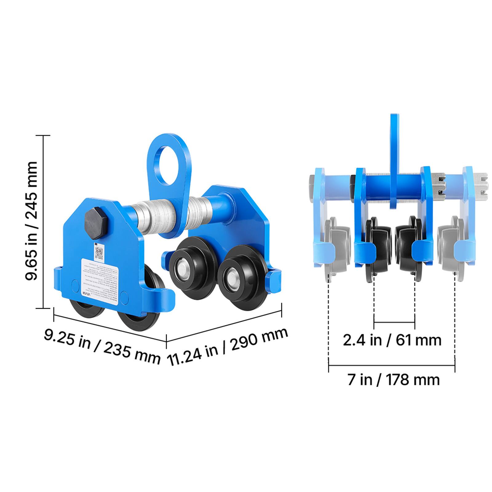9.65 in / 245 mm  
9.25 in / 235 mm  
11.24 in / 290 mm  
2.4 in / 61 mm  
7 in / 178 mm