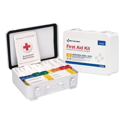Emergency First Aid Guide
American Red Cross
First Aid Kit
Botiquín de Primeros Auxilios
FIRST AID ONLY.
ANSI/ISEA Z308.1-2015
OSHA requirement §1910.151(b)
16 Unit
90568