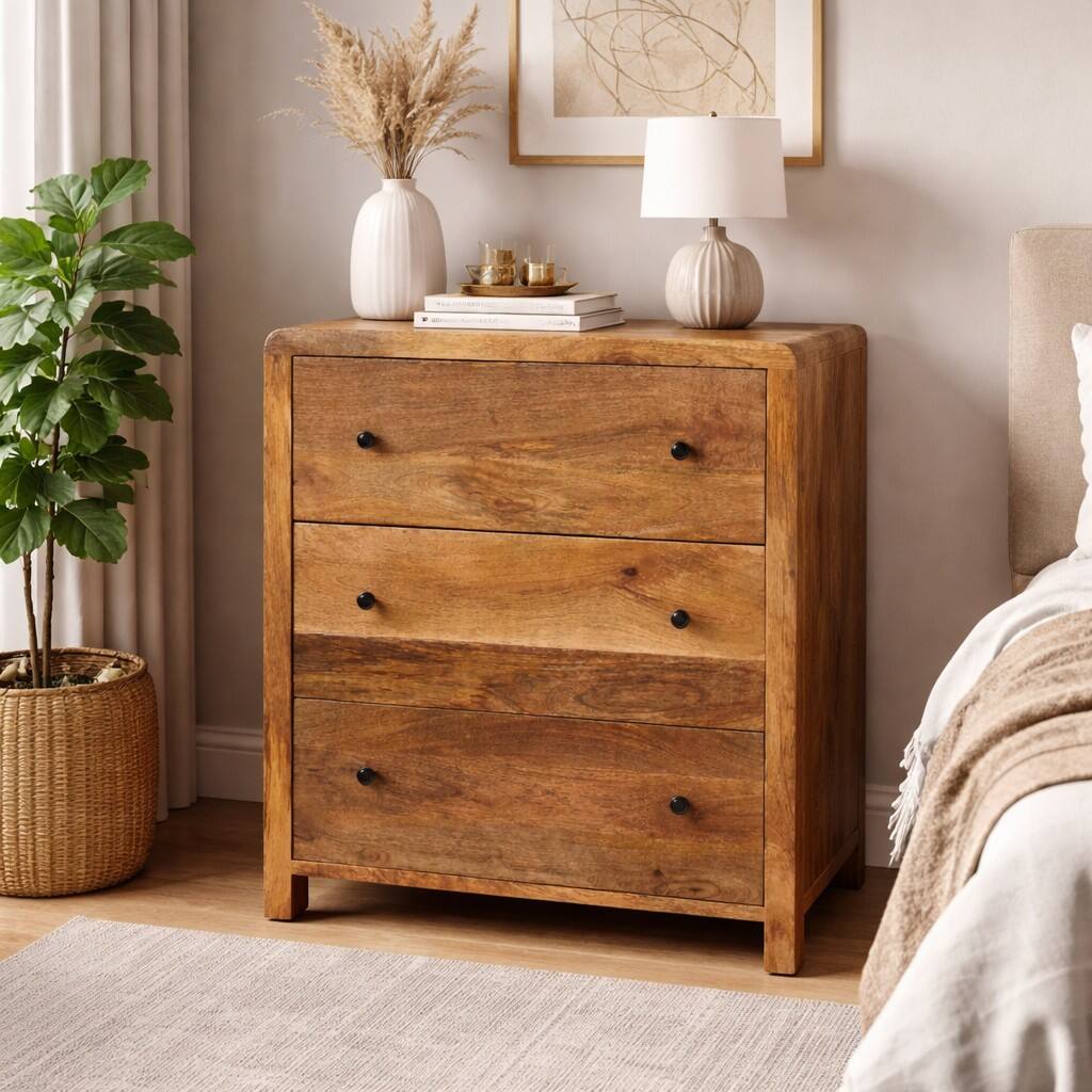 Angle. Artisan Furniture - Artisan Furniture Solid Wood Oakish Three Drawer Chest, Beige - Beige.