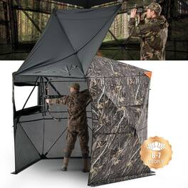 VEVOR - Hunting Blind, 6-7 Person, 288 Degree 5 Side See-Through Ground Blinds with Carrying Bag, Portable Camouflage Tent - camouflage color