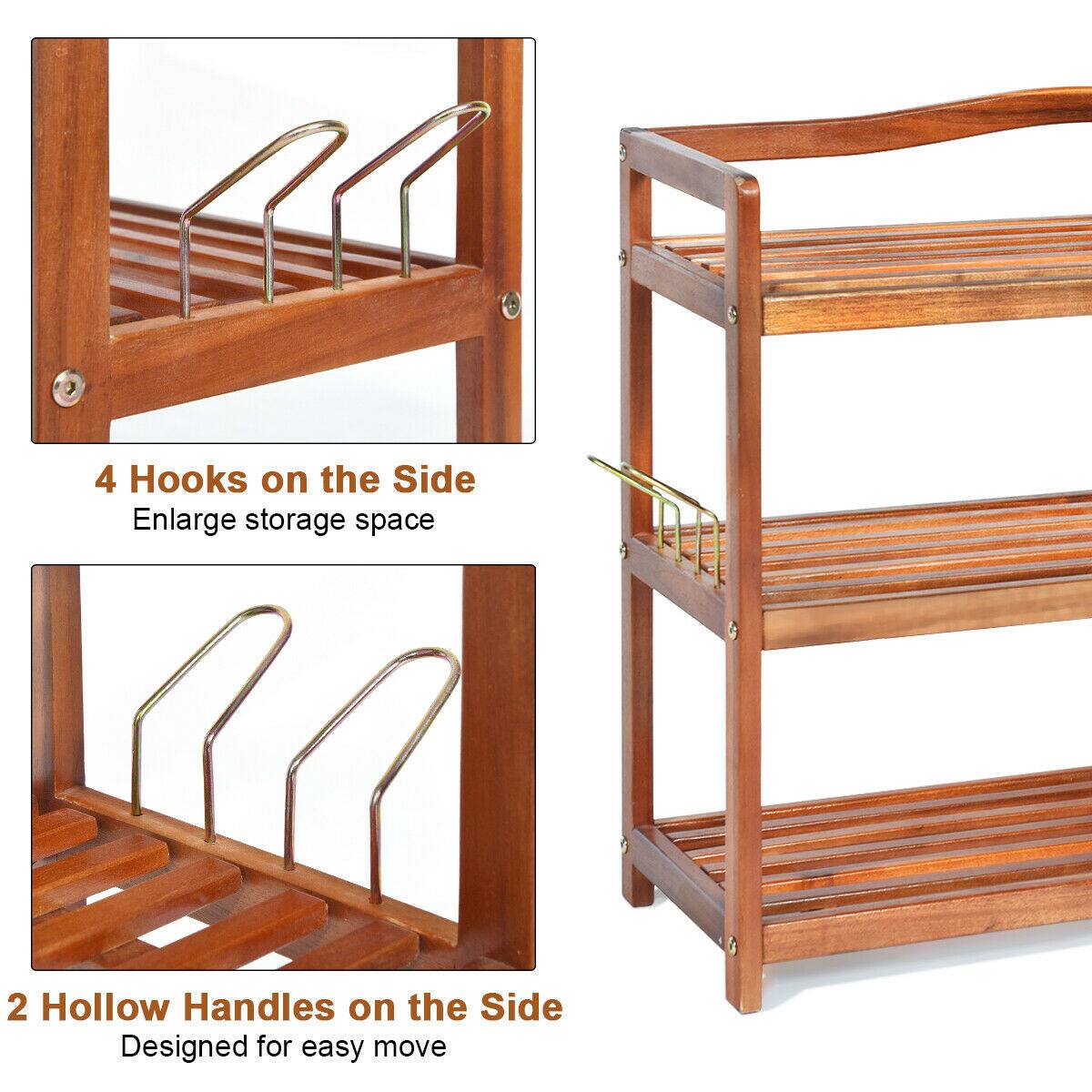 4 Hooks on the Side Enlarge storage space, 2 Hollow Handles on the Side Designed for easy move