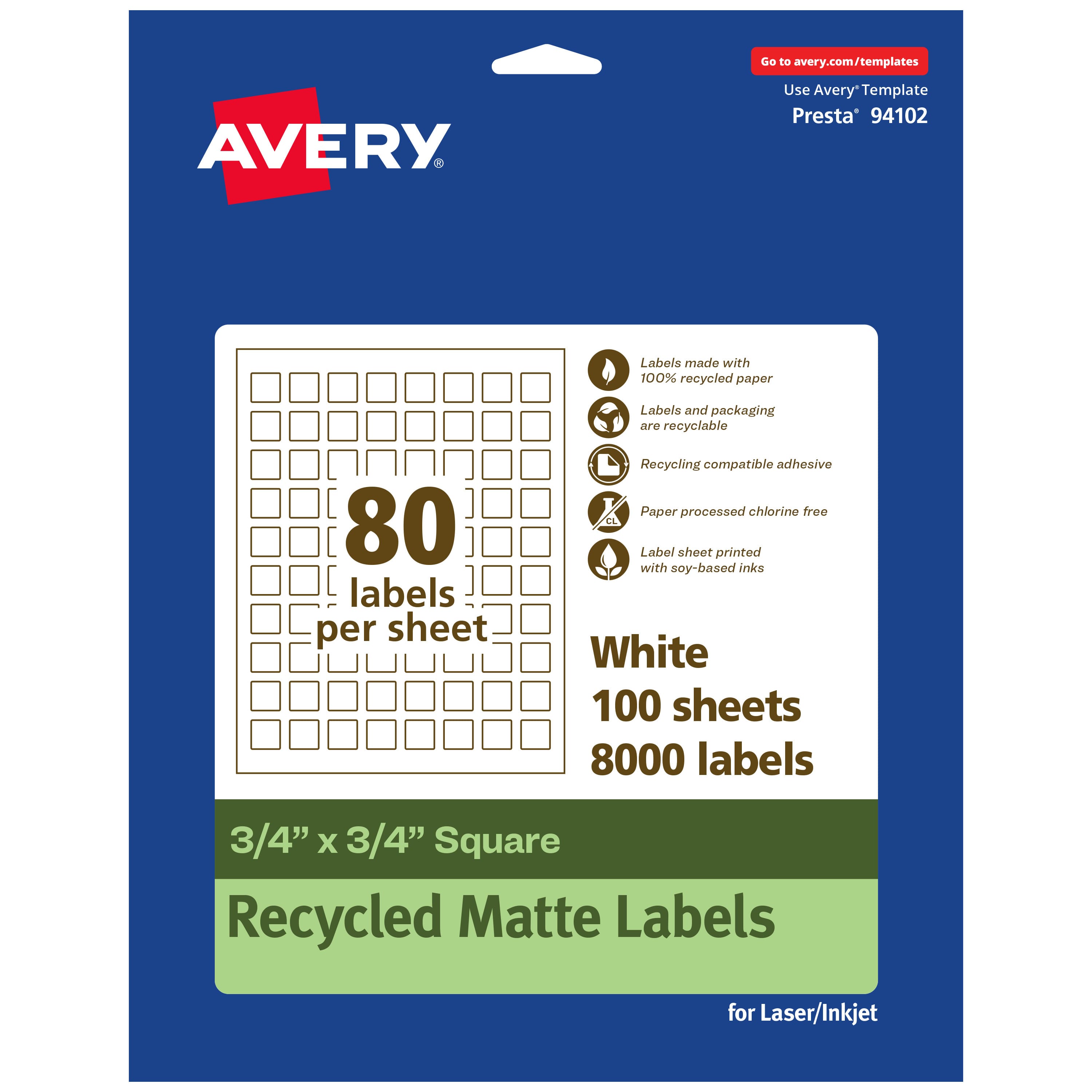 Avery - EcoFriendly Square Labels, 3/4" x 3/4", 8,000ct - White