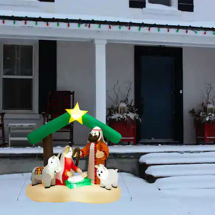 Front. BreeBe - 6.7FT Lighted Inflatable Nativity Scene Christmas Decoration with Built-In LED Lights - Multicolor.