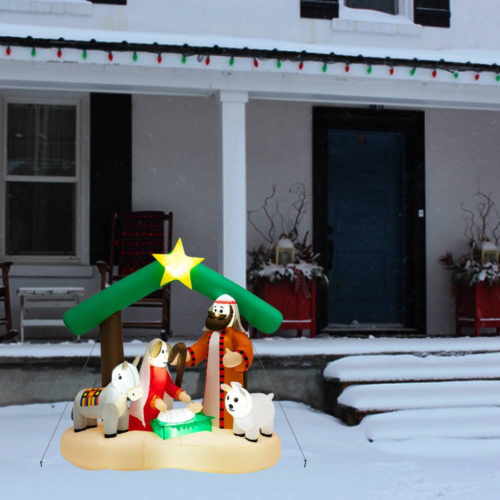 Front. BreeBe - 6.7FT Lighted Inflatable Nativity Scene Christmas Decoration with Built-In LED Lights - Multicolor.