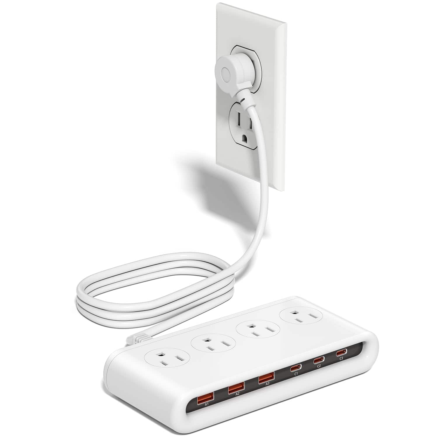 Dazzed Corner - Power Strip with USB-C 35W, 5FT Flat Plug Extension Cord - White