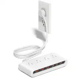 Dazzed Corner - Power Strip with USB-C 35W, 5FT Flat Plug Extension Cord - White