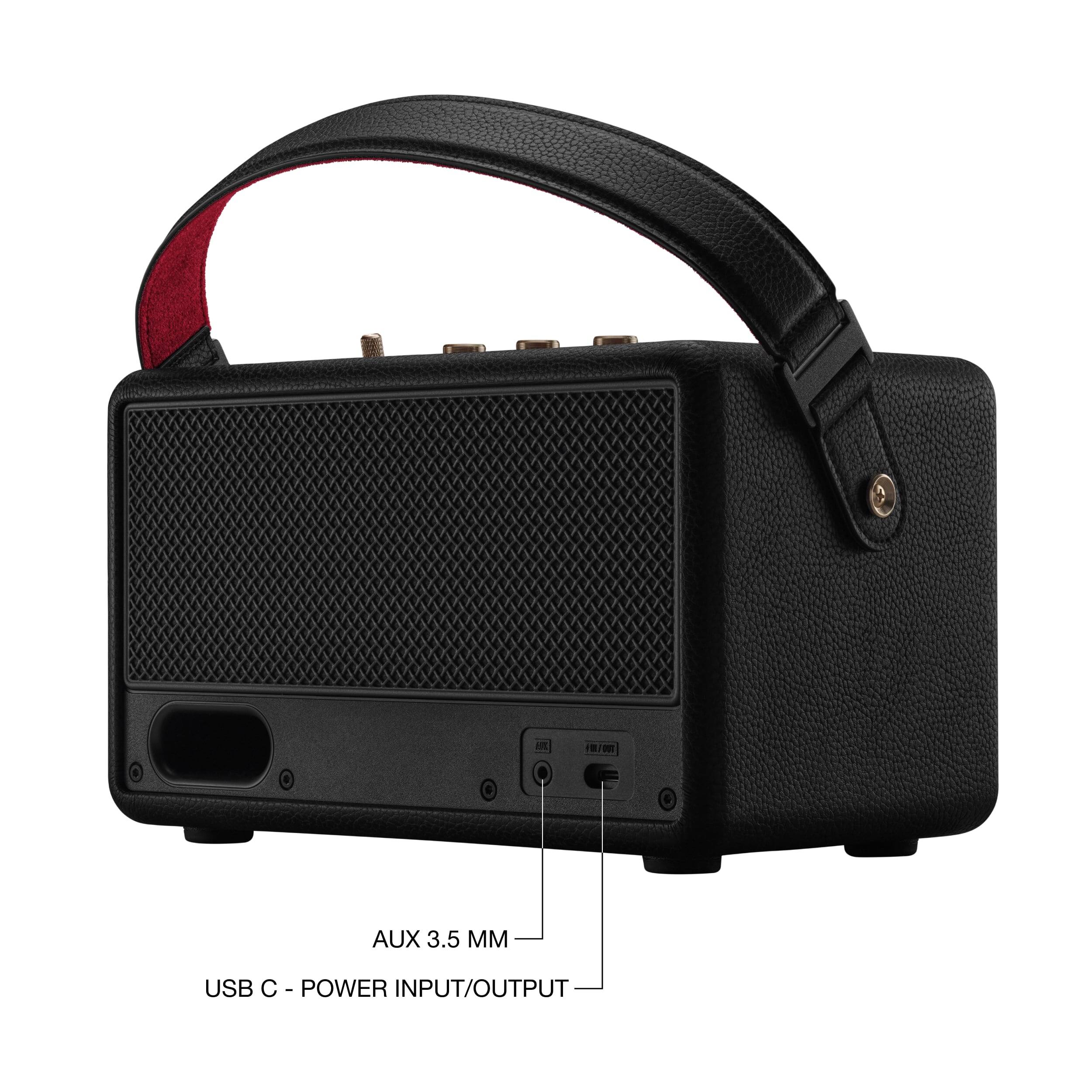 The text on the image reads: AUX 3.5 M USB C I POWER INPUT/OUTPUT.