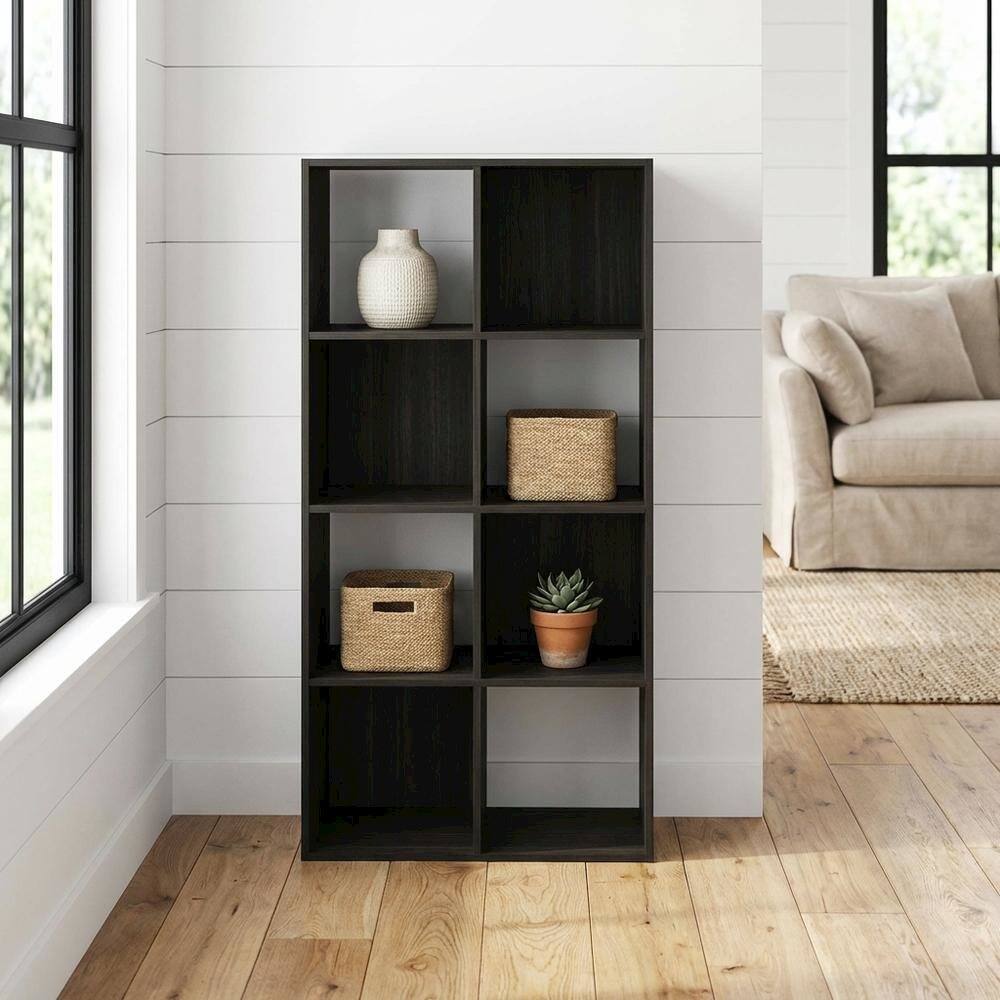 Angle. FurniFact - Engineered Wood bookcase with open shelves for home or office storage - Espresso.