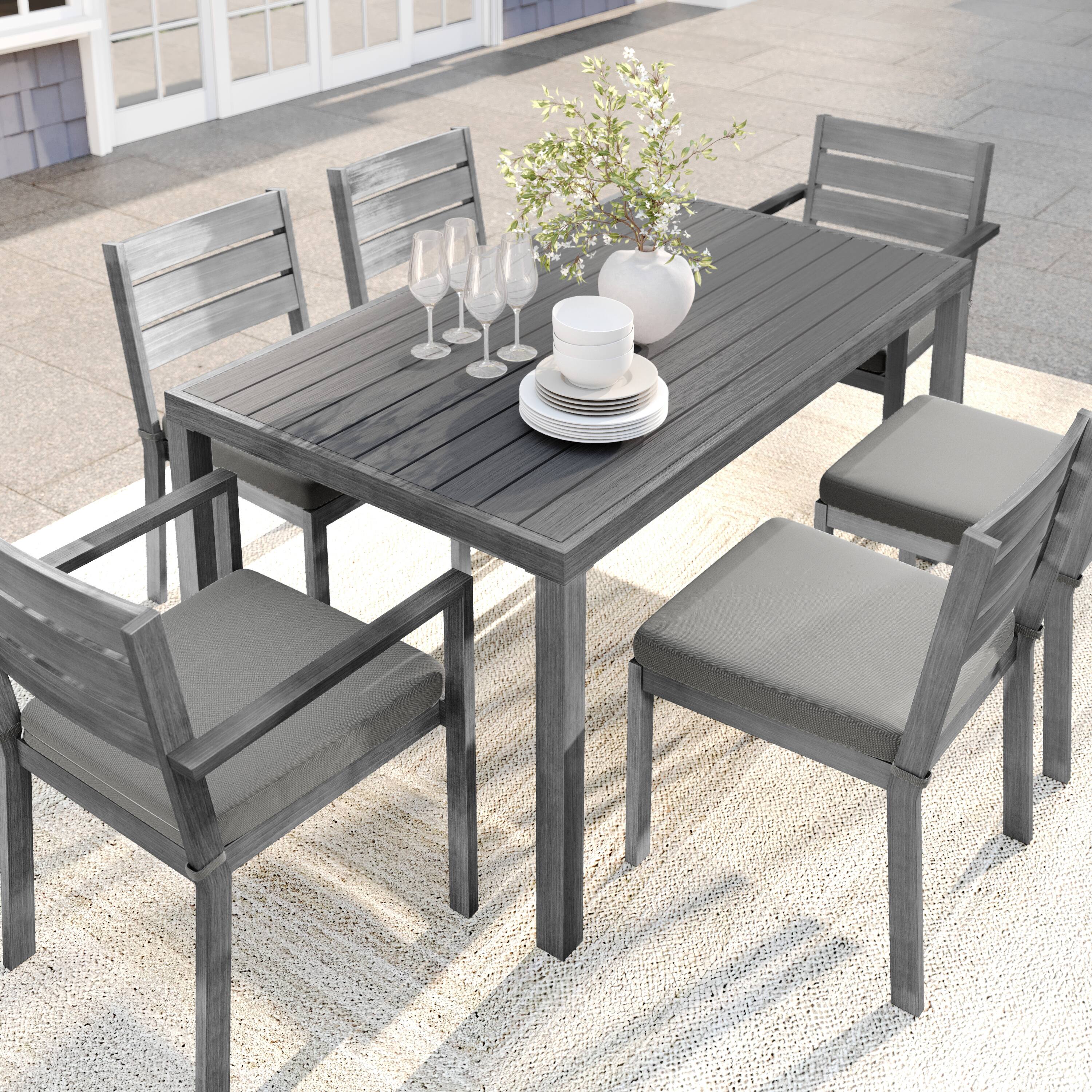 Alt View 4. Martha Stewart - Bedford All-Weather Patio Set with 62" Table and 6 Stackable Dining Chairs - Gray.