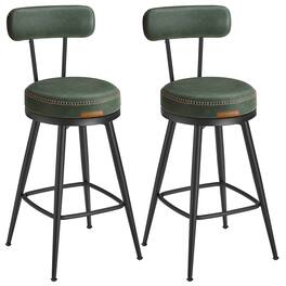 Songmics Home - Bar Stools Set of 2, Swivel Counter Height Bar Stools with Back, Synthetic Leather with Stitching, Mid-Century Modern - Forest