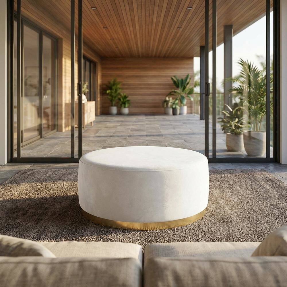 Angle. Outdoor Escape - Velvet Ottoman with Upholstered Surface for Outdoor Living Space - Gray.