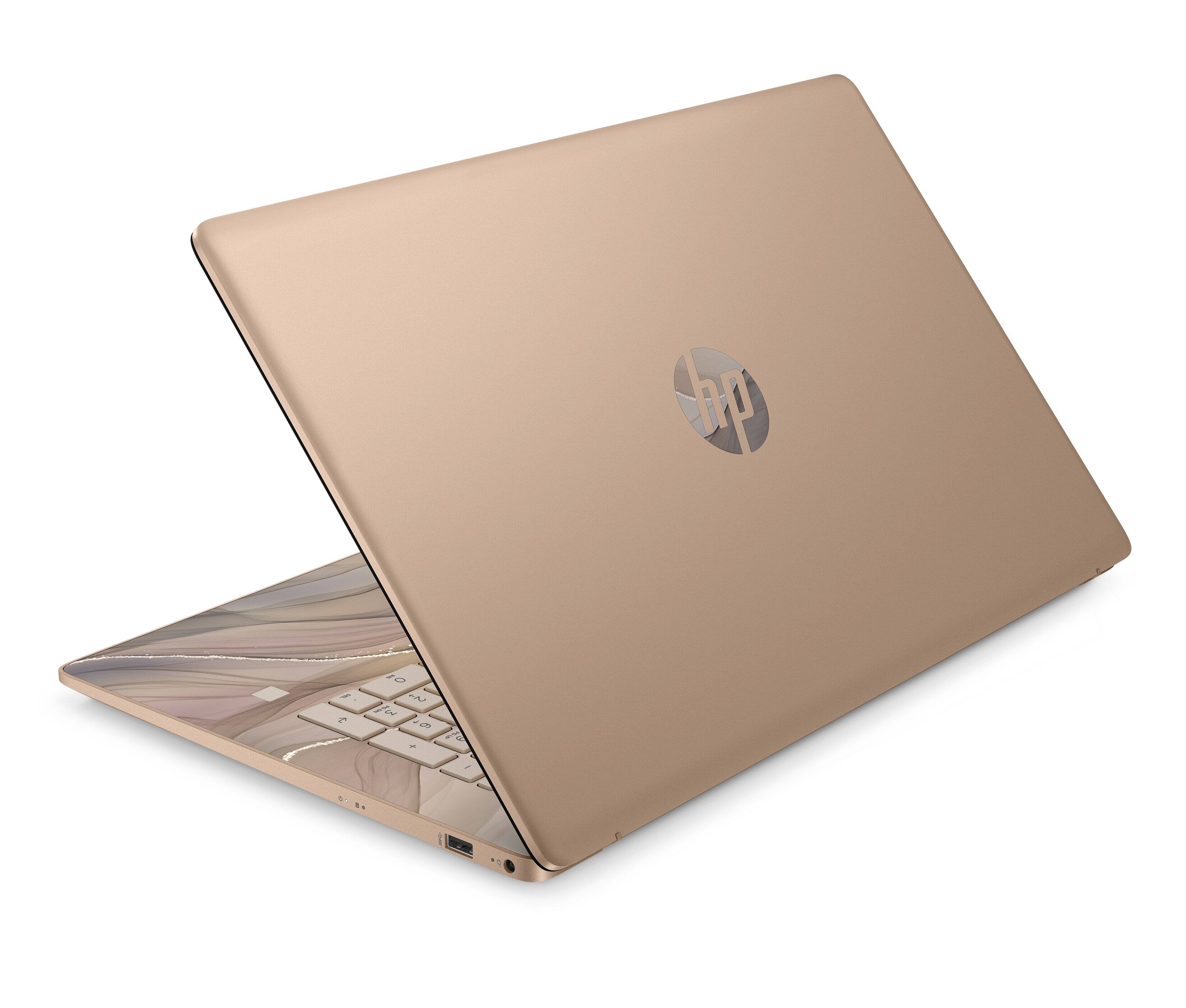 Alt View 3. HP - 17.3" HD+ Touchscreen AI Laptop Intel N100 4GB RAM 128GB UFS + Wireless Mouse + 1 Year Microsoft 365 - Chai Latte.