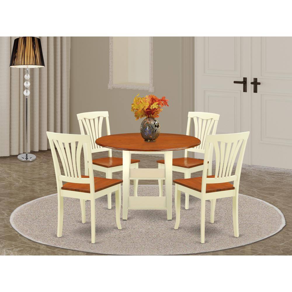 Back. East West Furniture - Dining Room Set Buttermilk & Cherry - Brown.