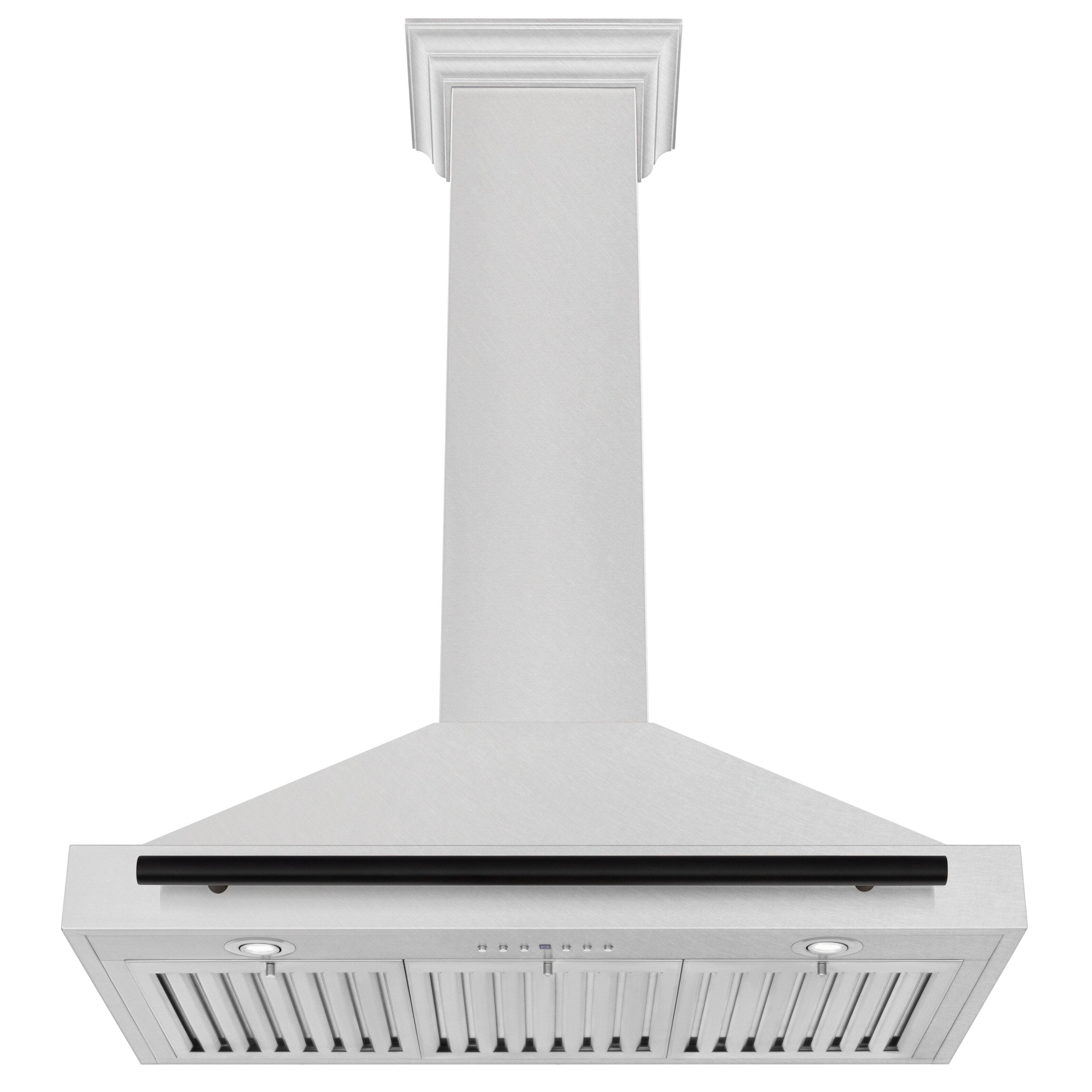 Back. ZLINE - ZLINE Autograph Edition 36 in. Convertible Satin Stainless Steel Wall Mount Range Hood with Matte Black Handle - Stainless steel.