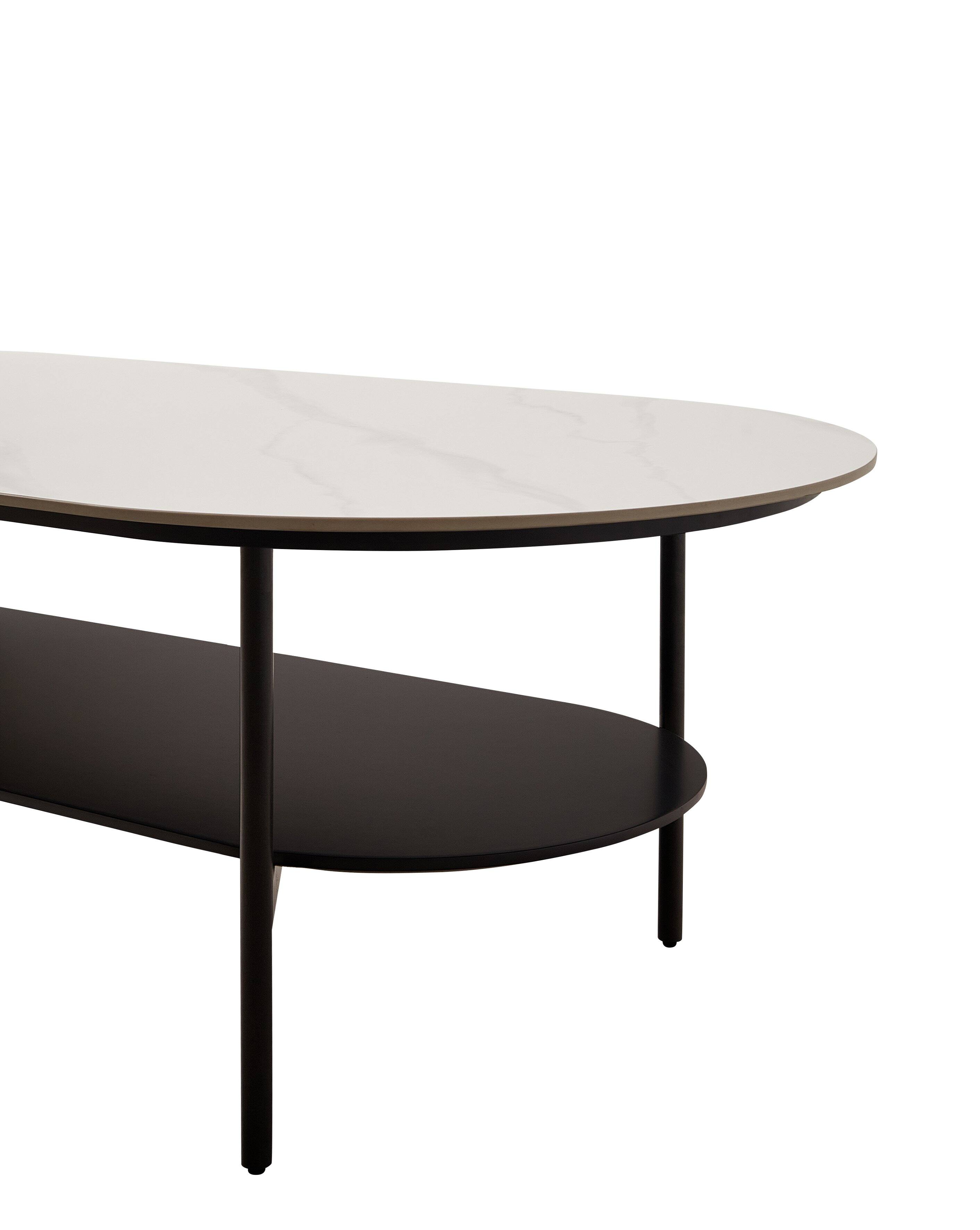 Alt View 5. Tiramisubest - Contemporary Coffee Table,Sintered Stone Surface with White Ceramic Finish,Double Layer,MDF Base Matte Dark Grey Shelf - White+gray.