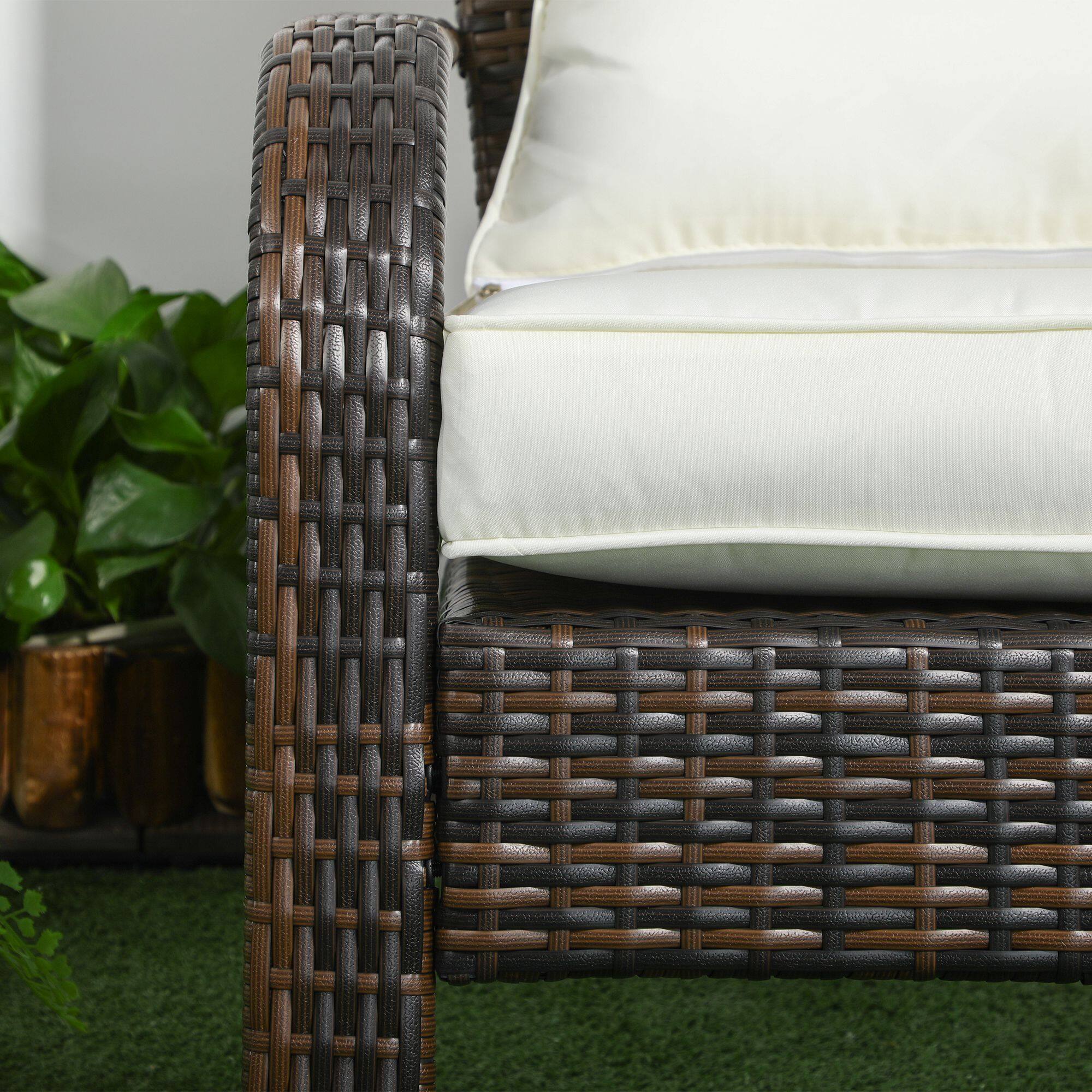 Alt View 7. Outsunny - Wicker Adirondack Chair, Outdoor All-Weather Rattan Fire Pit Chair w/ Soft Cushions - Cream White.