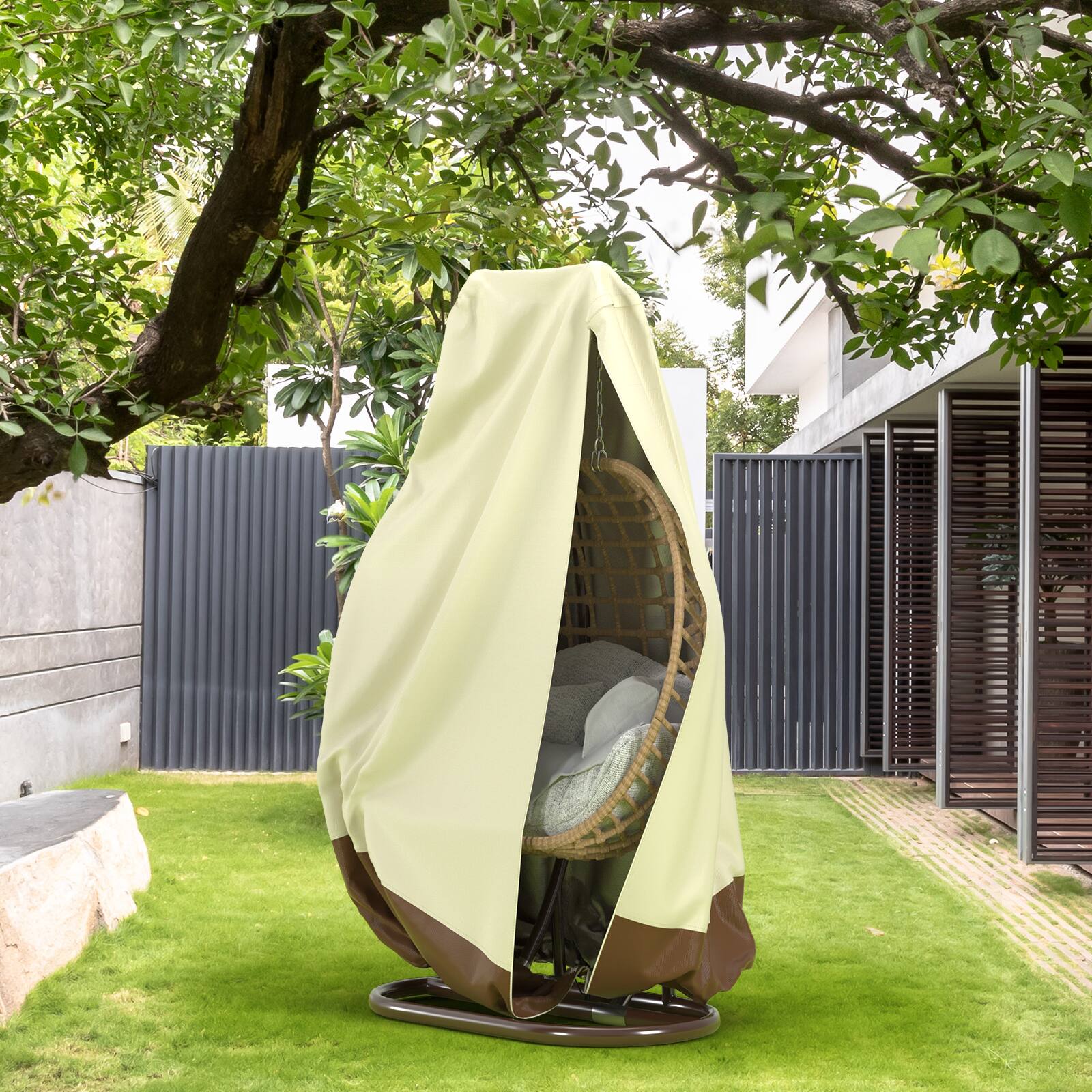 Alt View 6. Topteng - Waterproof Double Egg Chair Cover-420D Oxford,Heavy-Duty with Zipper,Windproof Drawstring for Outdoor Patio Swing Chair - B.