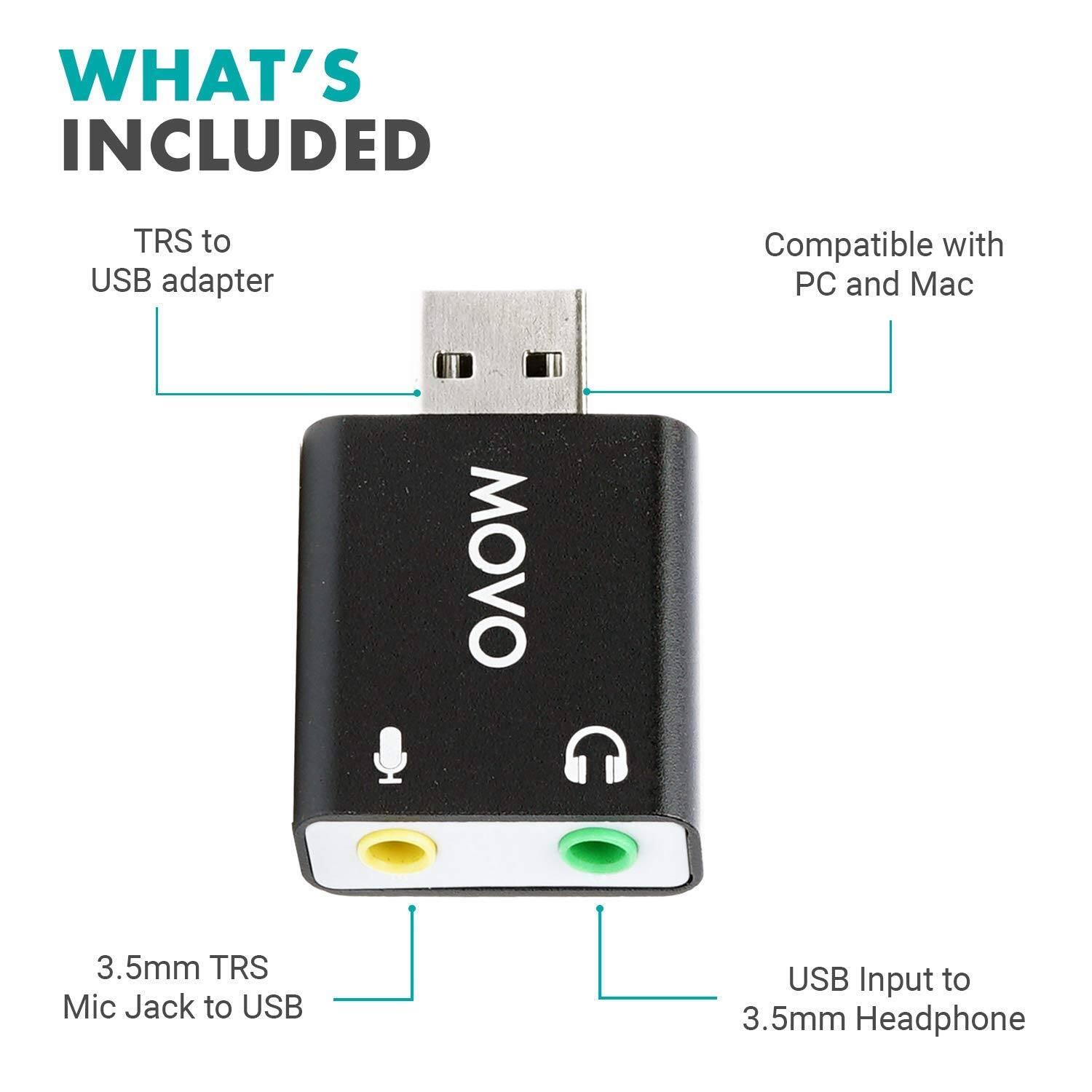 WHAT'S INCLUDED

- TRS to USB adapter
- Compatible with PC and Mac
- 3.5mm TRS Mic Jack to USB
- USB Input to 3.5mm Headphone
