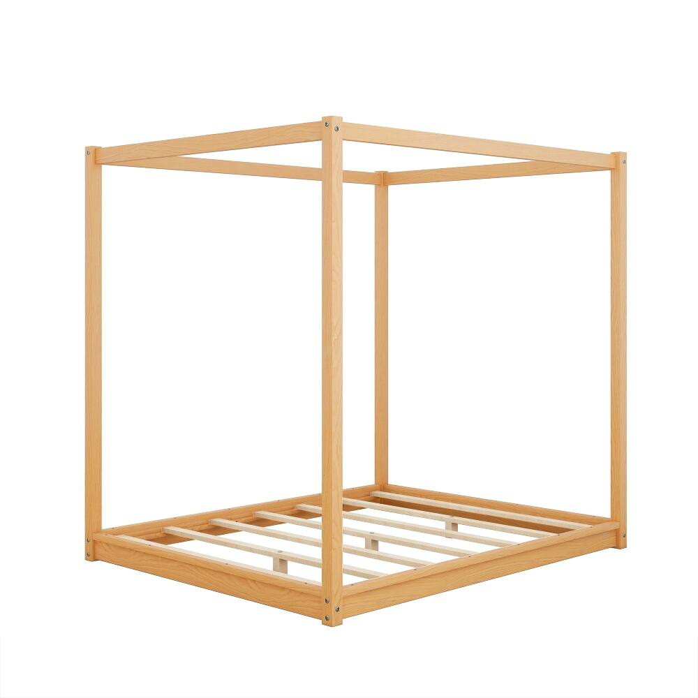 Alt View 9. Loheer - Loheer Queen Canopy Bed Natural Wood Platform Bed Frame - Natural.
