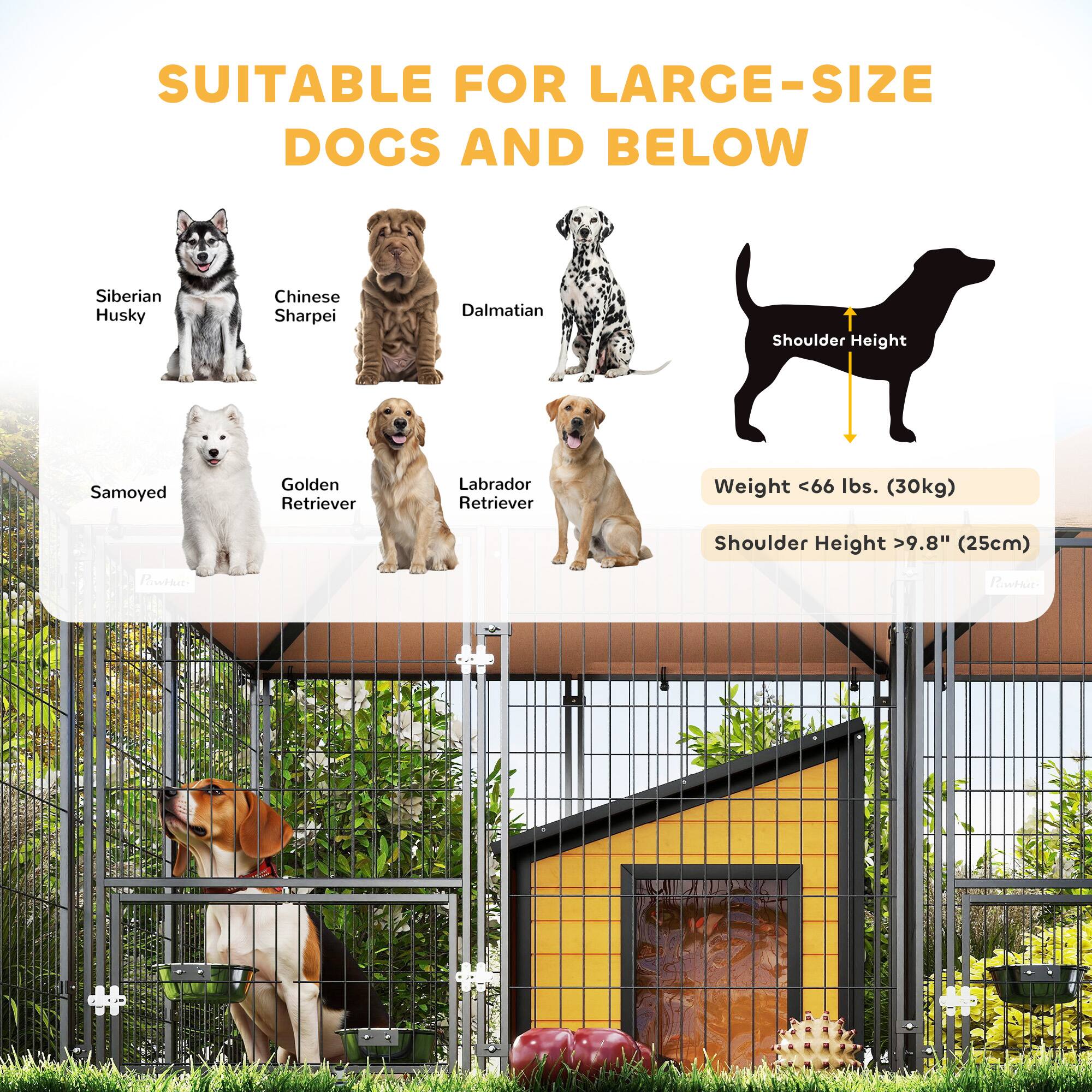 SUITABLE FOR LARGE-SIZE DOGS AND BELOW

- Siberian Husky
- Chinese Sharpei
- Dalmatian
- Samoyed
- Golden Retriever
- Labrador Retriever

Weight < 66 lbs. (30kg)
Shoulder Height > 9.8" (25cm)