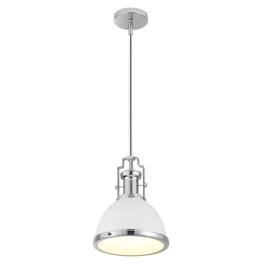 Jonathan Y - Homer 10" 1-Light Modern Industrial Metal LED Dome Pendant - White/Chrome