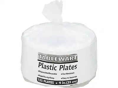 TABLEWARE
Plastic Plates
Disposable/Reusable
Cut Resistant
Rigid/Sturdy/Deep
Easy to Separate
125 PLATES
9 in. (23 cm)