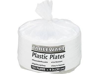 TABLEWARE  
Plastic Plates  
Disposable/Reusable  
Cut Resistant  
Rigid/Sturdy/Deep  
Easy to Separate  
125 PLATES  
9 in. (23 cm)