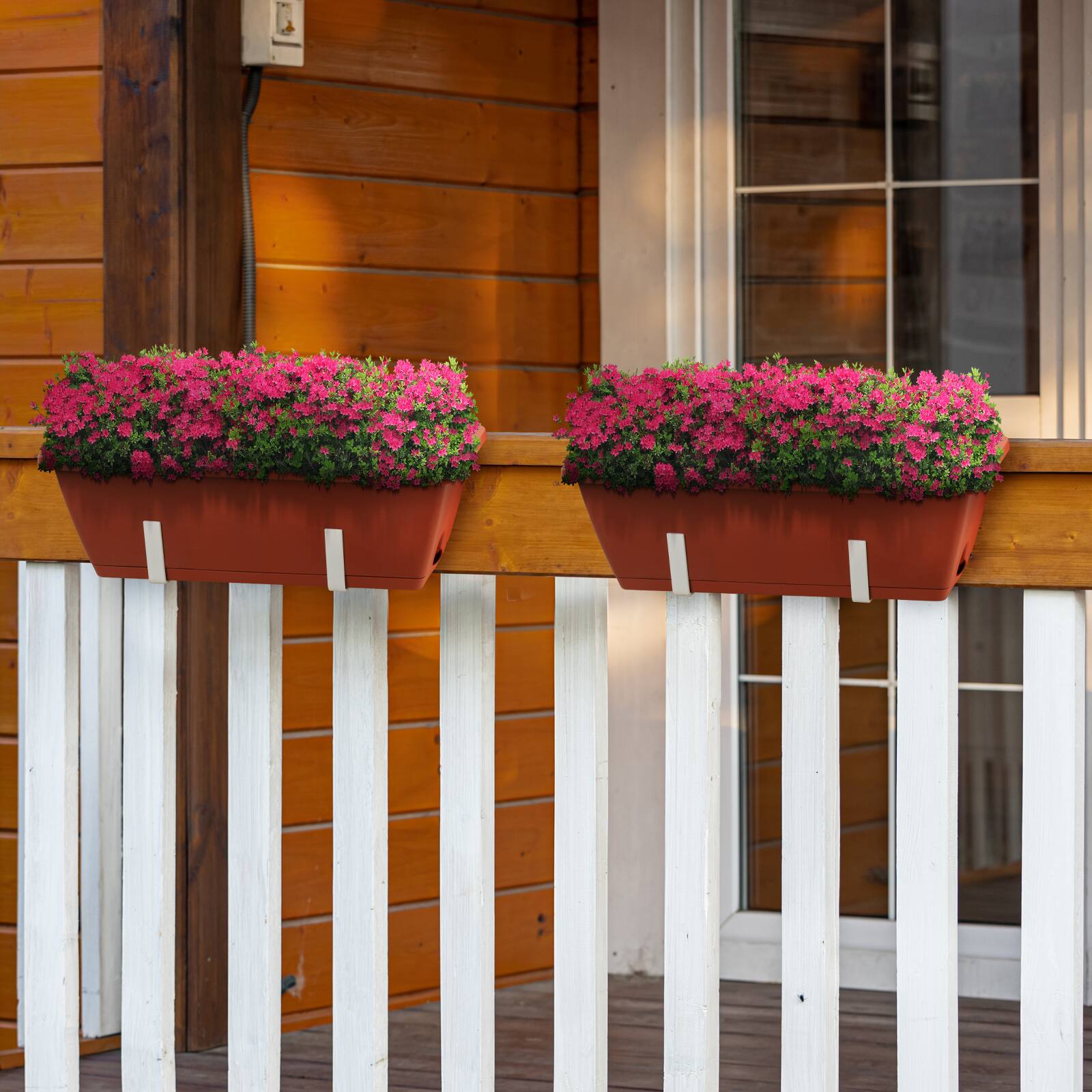 Front. Oumilen - 6PCS Adjustable Railing Planter Box Set, Terracotta with White Brackets.