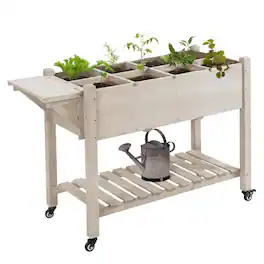 PULUZ - Raised Garden Bed Planter Box w/ 8 Grow Grids, Storage Shelf & Lockable Wheels