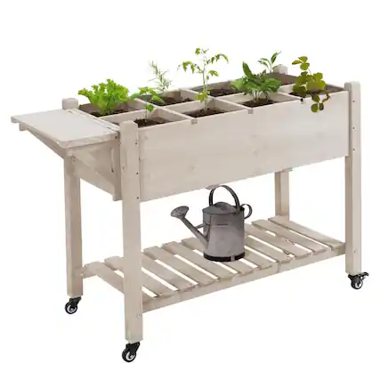 Front. PULUZ - Raised Garden Bed Planter Box w/ 8 Grow Grids, Storage Shelf & Lockable Wheels.
