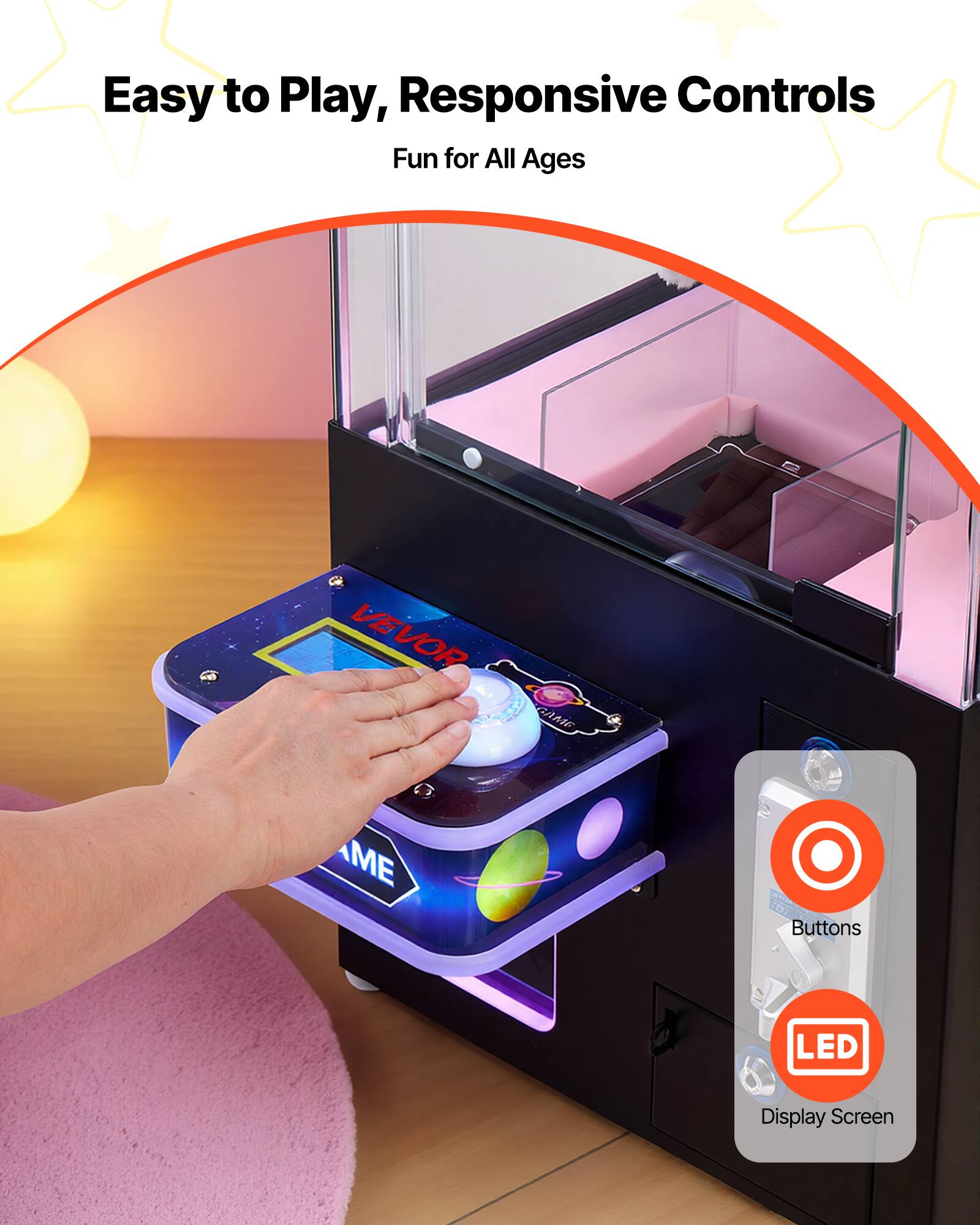 Easy to Play, Responsive Controls  
Fun for All Ages  

VEVOR GAME  
Buttons LED Display Screen