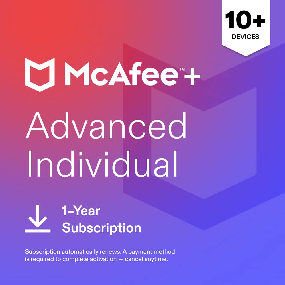McAfee - McAfee+ Advanced (Unlimited Devices) Antivirus Software with Scam Protection (1-Year Subscription with Auto-Renewal) - Windows, Mac OS, Chrome, Apple iOS, Android [Digital]