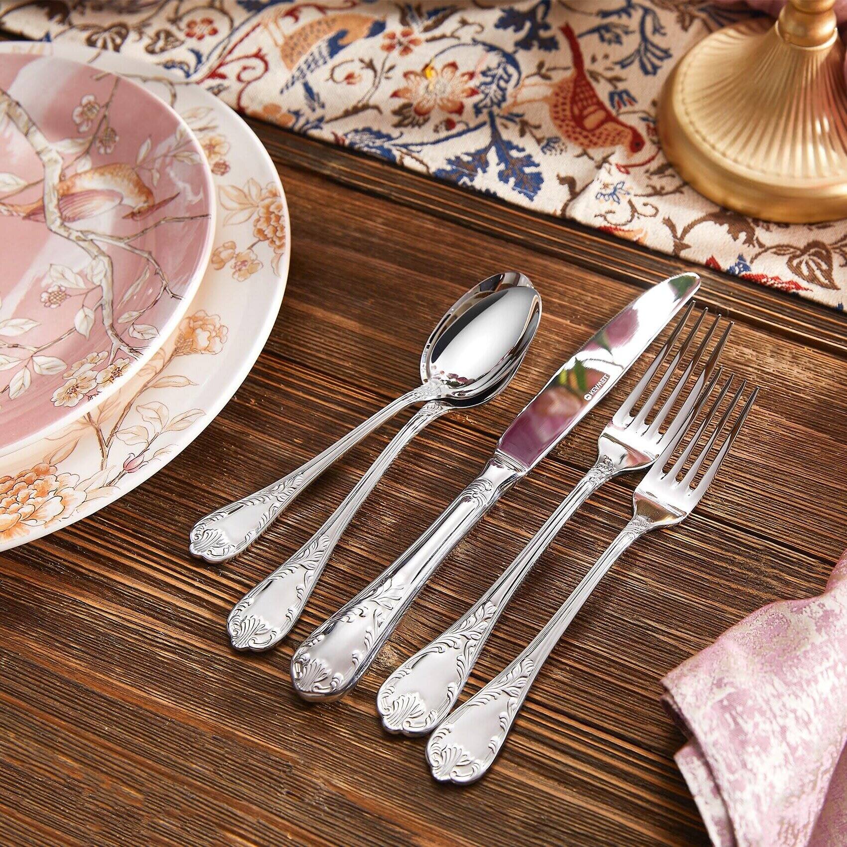 Back. Dazzed Corner - 20-Piece Flatware Set – Stainless Steel Elegance Silverware - Silver.