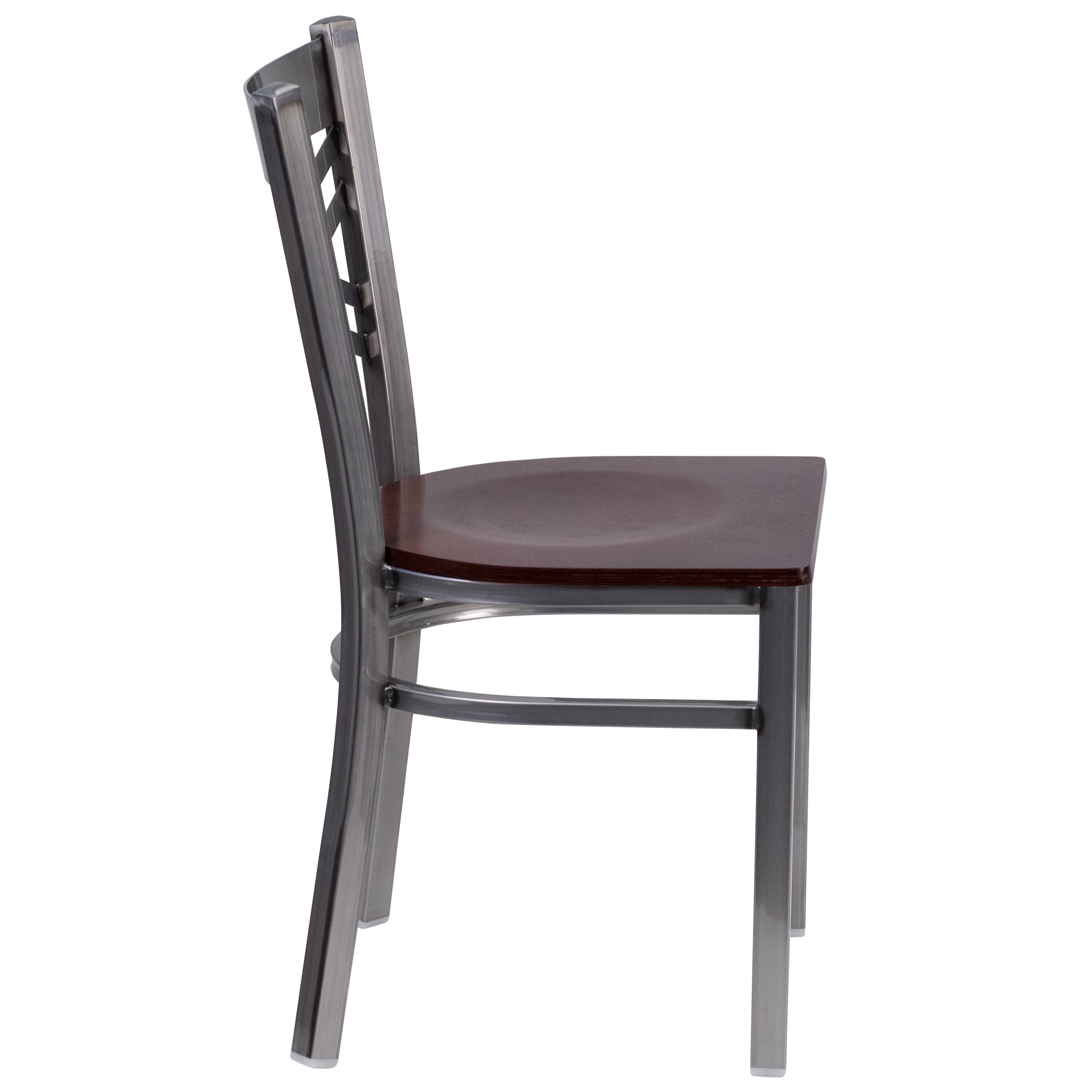 Alt View 5. Emma + Oliver - 2 Pack Clear Coated "X" Back Metal Restaurant Chair - Walnut Wood Seat/Clear Coated Metal Frame.