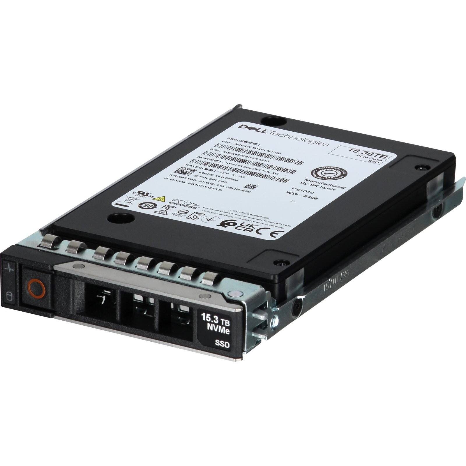 DELL Technologies  
15.38TB  
228 s2 I AL AMS NEVNe NE 22 2-2 m J 29  
Manufactured by  
A0  
PRIDTO  
no_trarie ureS  
A/ P2M  
O..E.  
@CE +  
15.3 B NVMe SSD