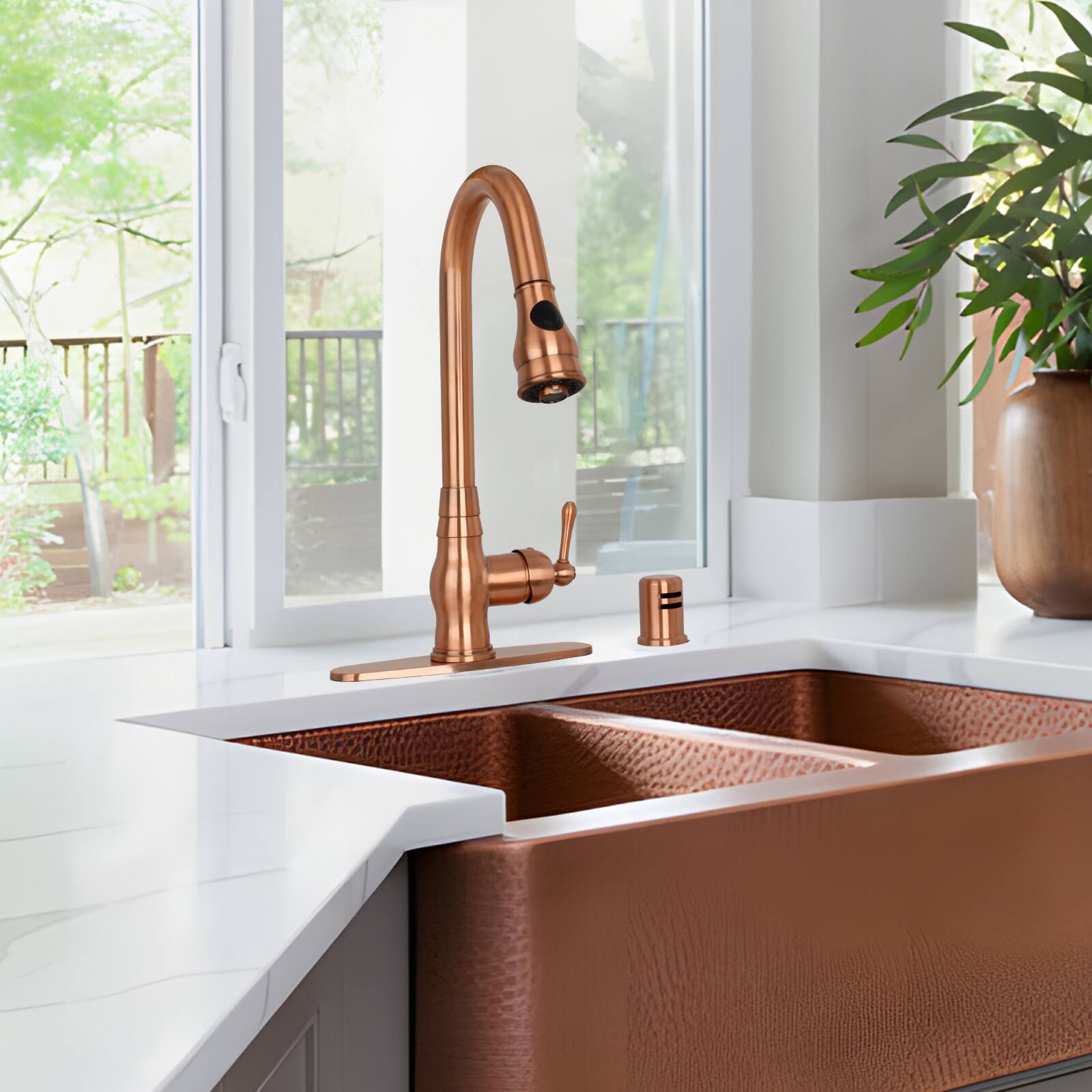 Alt View 4. Akicon - Akicon Solid Brass One-Handle Kitchen Faucet with Pull Down Sprayer in Copper - Copper.