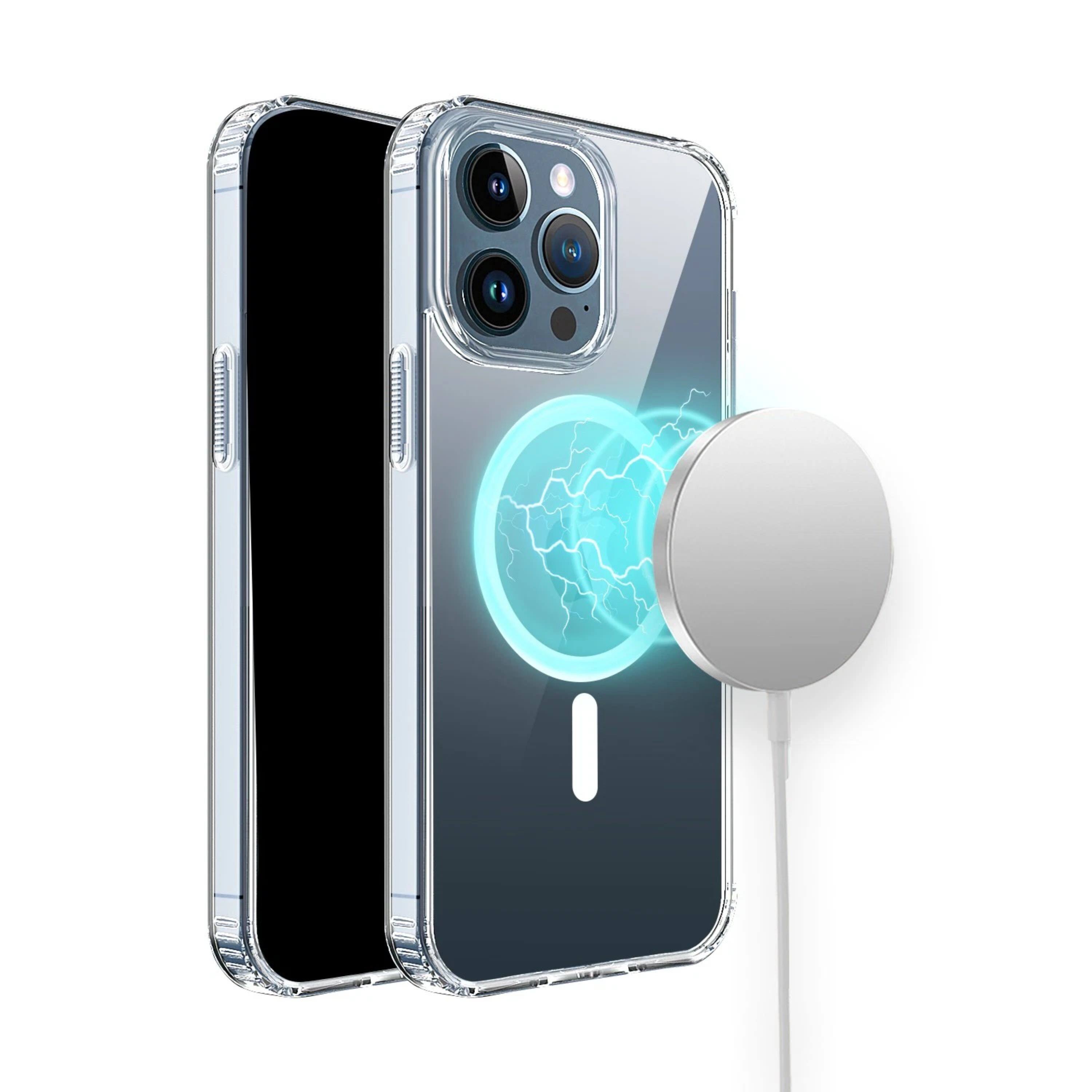 Left. Kitcheniva - Transparent Phone Case Magnetic Circle With 2 Pcs Screen Protectors For iPhone 15 Pro Max - Clear.