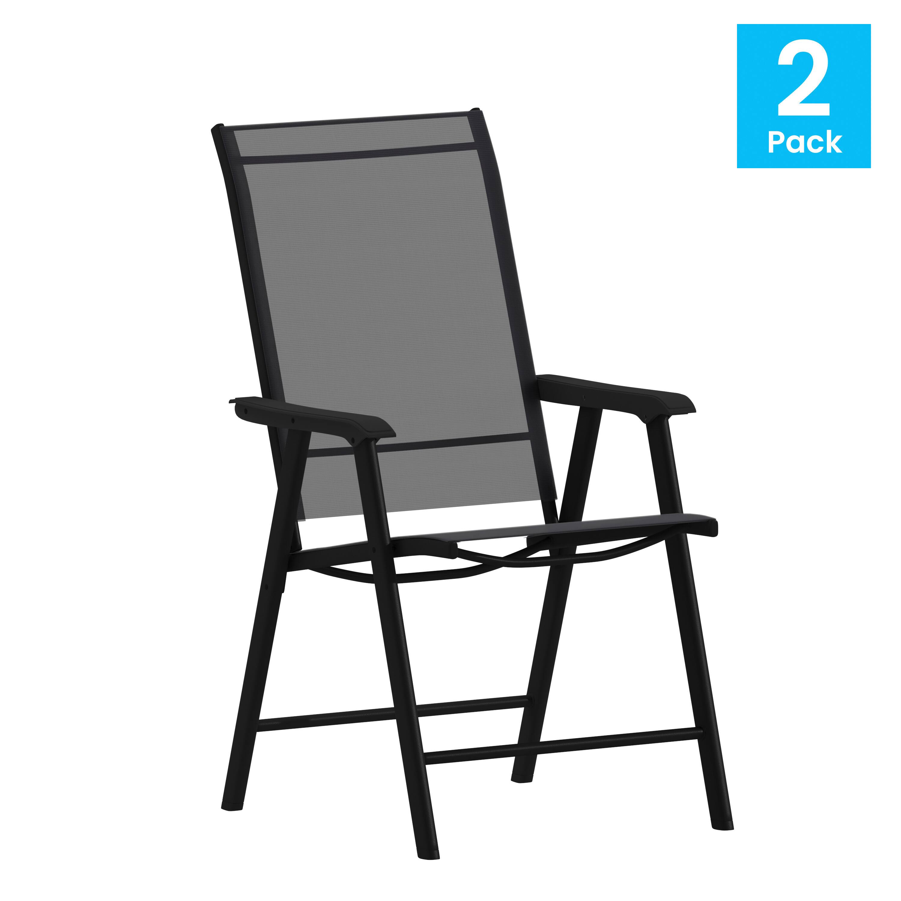 Alt View 1. Emma + Oliver - Outdoor Folding Patio Sling Chair / Portable Chair (2 Pack) - Black.