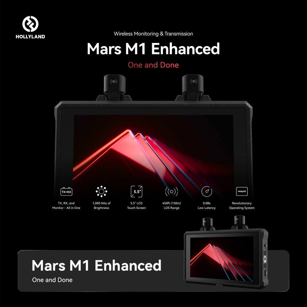 HOLLYLAND Wireless Monitoring & Transmission Mars M1 Enhanced One and Done TX+KX TX, RX and Monitor All in One 1,000 Nits of Brightness 5.5" 5.5" LCD Touch Screen (450ft 150m) LOS Range 0.08s Low Latency Mely-CS Revolutionary Operating System