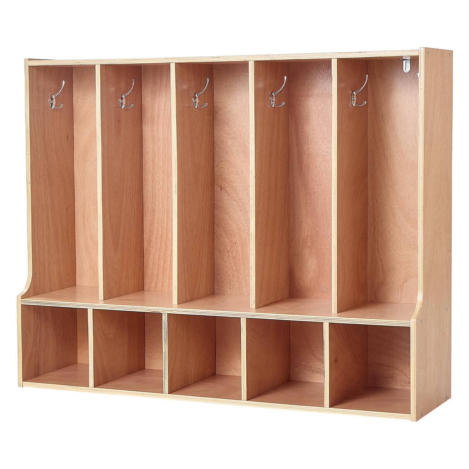 Alt View 5. VEVOR - 5-Section Kids Coat Locker, Wooden Toddler Cubby Storage Organizer with 10 Hooks & Non-Slip Mat, Modern Kid Coat Cubbies - Natural Wood.