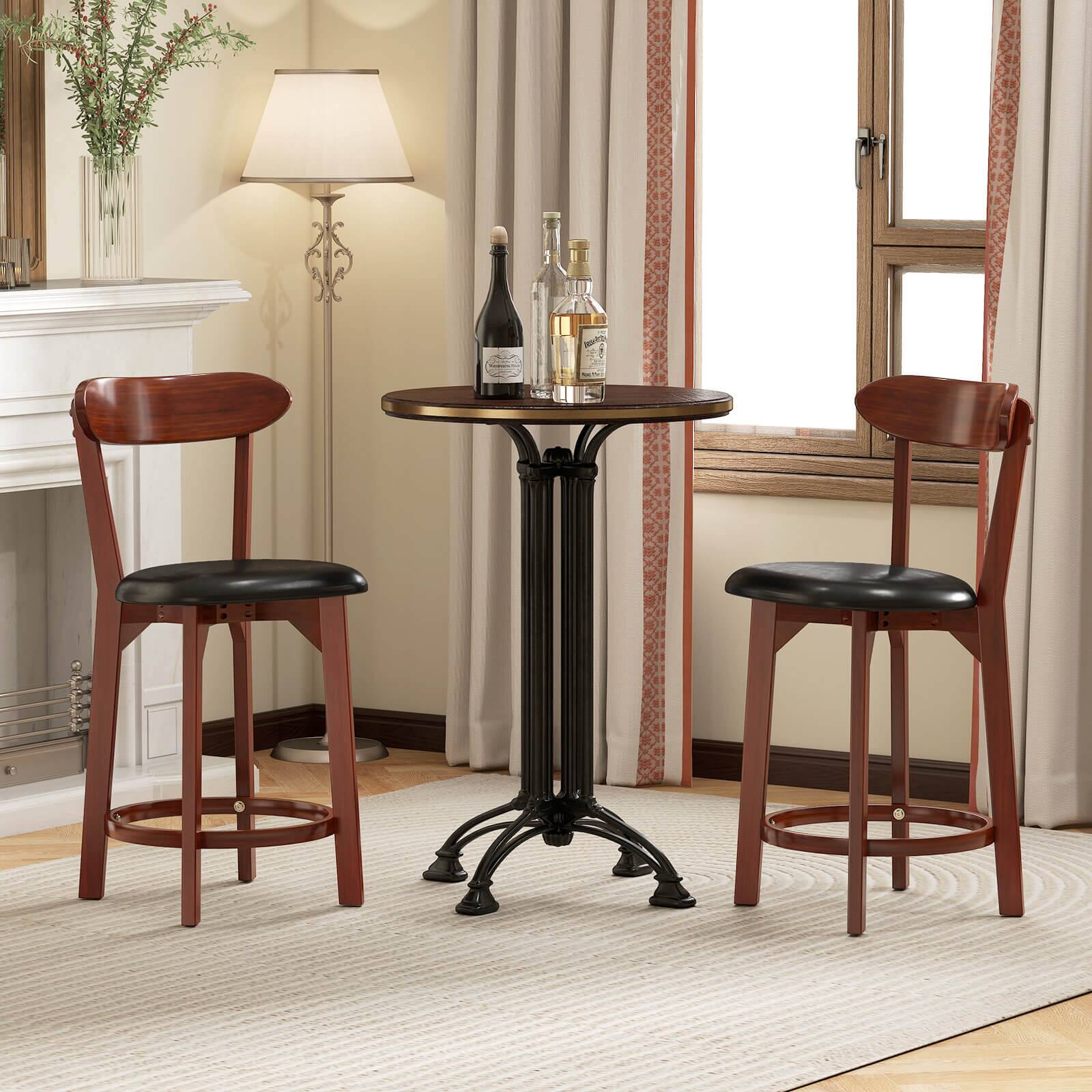 Angle. Costway - Costway 23.5" Bar Stool Set of 2 with Curved Backrest & Footrest Counter Height Stools - Walnut,Black.