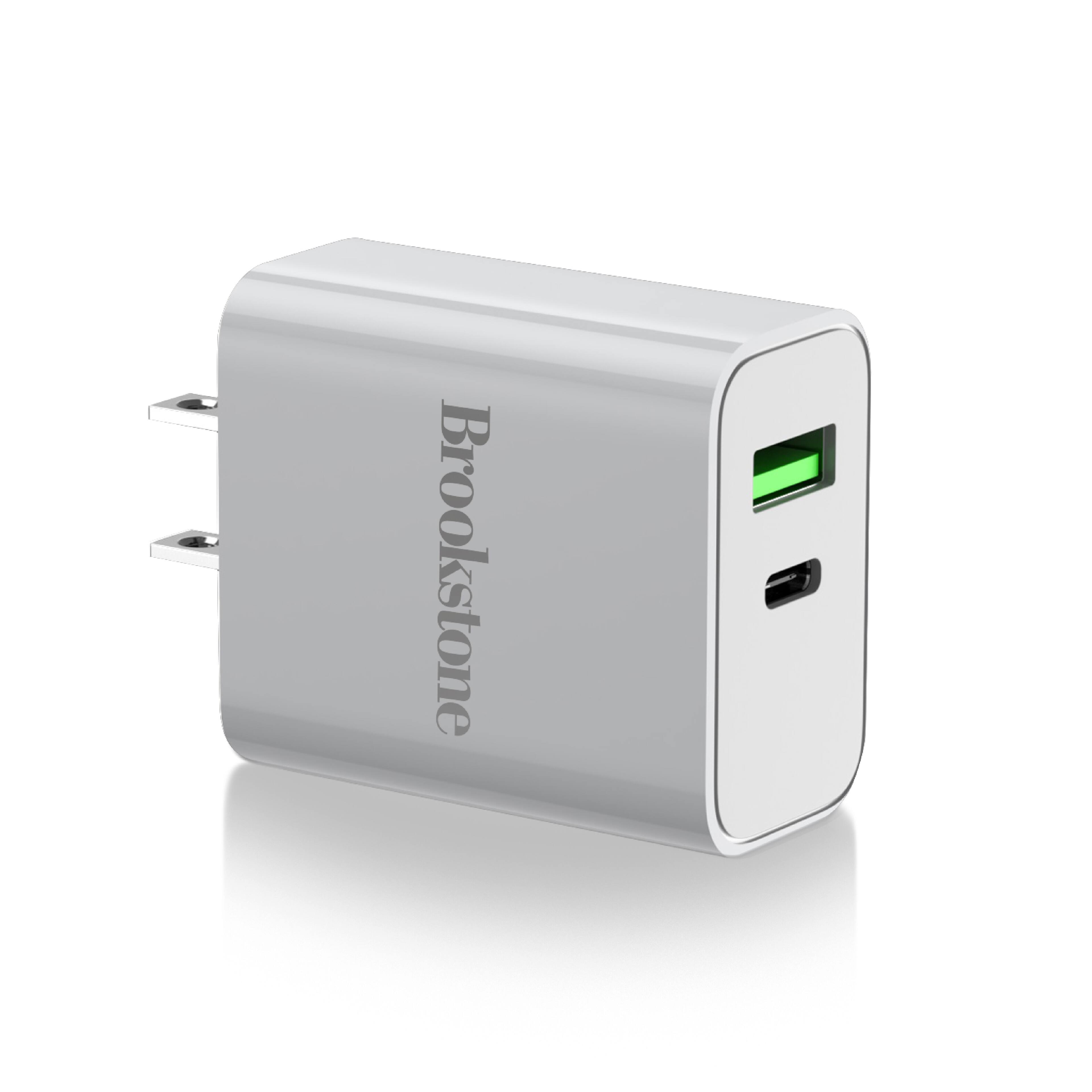 Front. Brookstone - Brookstone 20W Power Delivery 2-Port Ultra Fast Charging Wall Charger (White) - White.