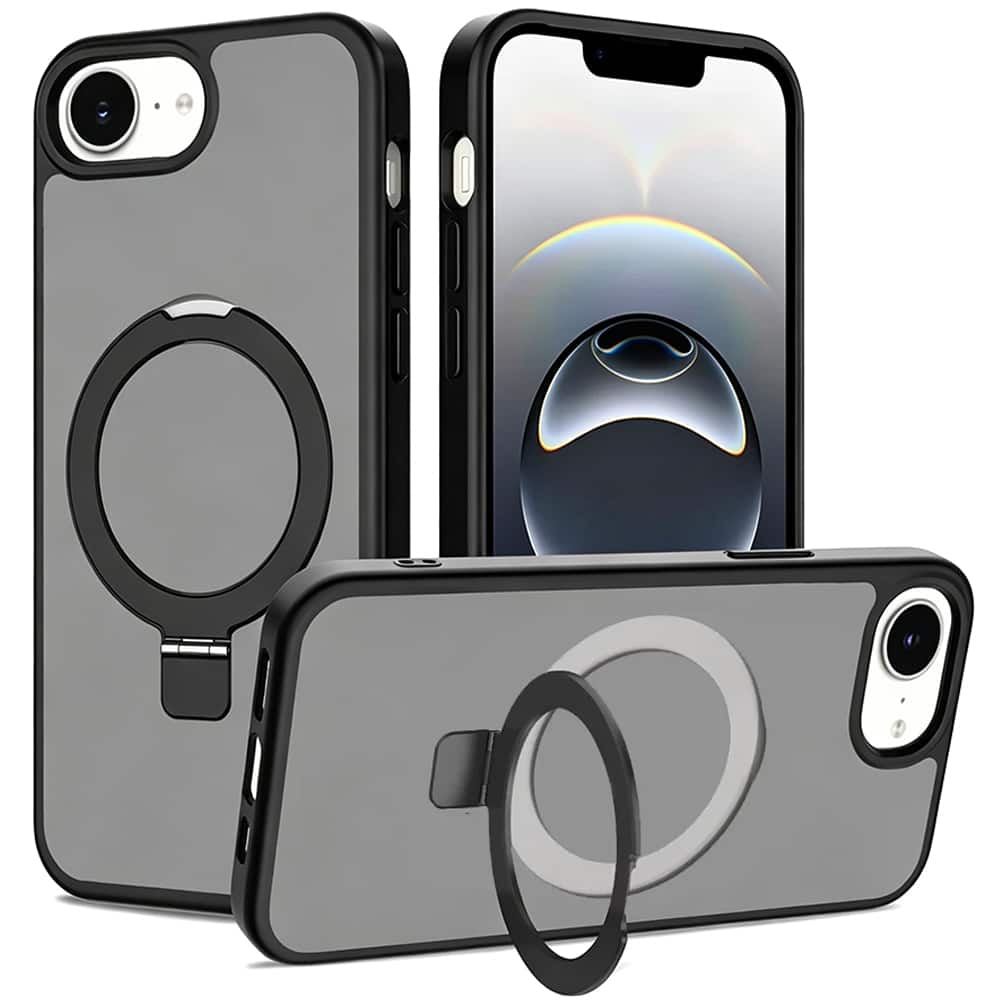 Equipd- Case for iPhone 17e / iPhone 16e (6.1") MagSafe Compatible, Great Grip Feeling Shockproof Cover w/ Magnetic Ring Stand- Black