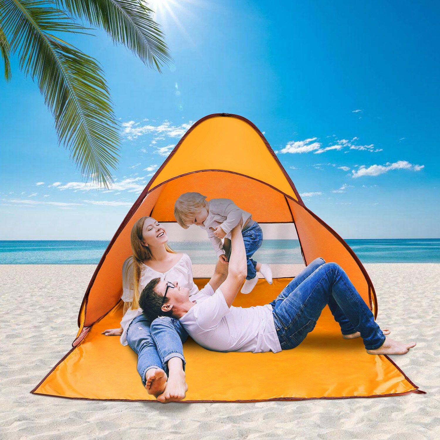 Alt View 2. Loheer - Loheer Pop Up Beach Tent Sun Shade Shelter Anti-UV Waterproof Automatic Canopy for 2-3 Man Portable Sun Shelter Orange - Orange.