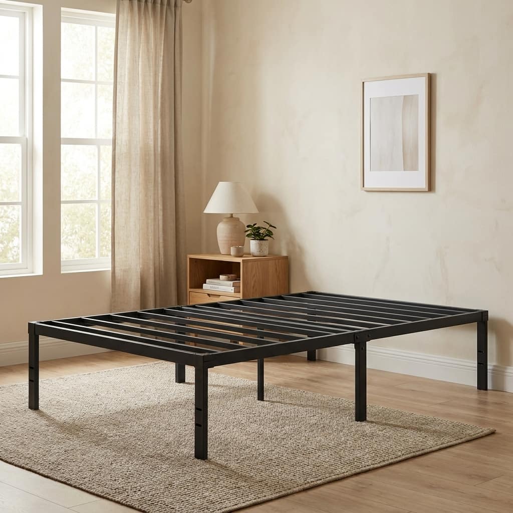 Songmics Home - Twin Metal Bed Frame 16 Inches Tall, Heavy-Duty Platform Bed, with Under-Bed Storage - Matte Black