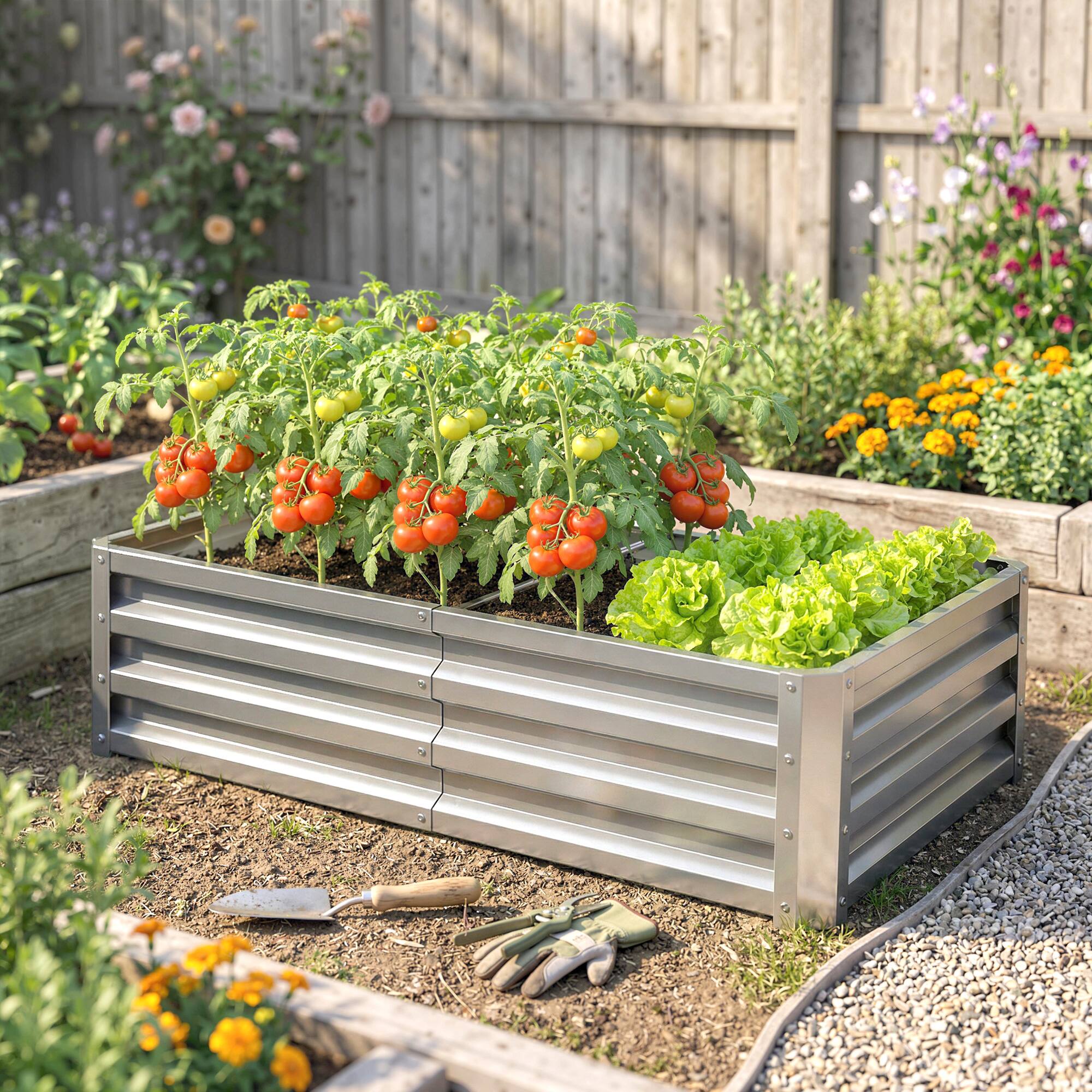 Alt View 1. Outsunny - Raised Garden Bed, 4' x 2' x 1' Metal Planter Box, for Growing Vegetables, Flowers, Herbs.
