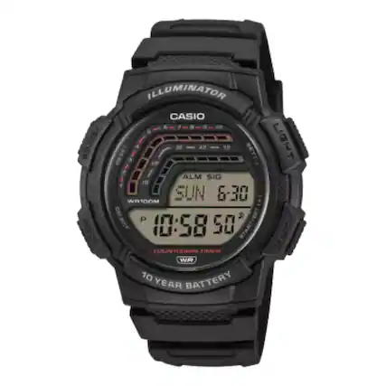 ILLUMINATOR
CASIO
ALM SIG
SUN 6:30
10:58 50
WR100M
10 YEAR BATTERY
ADJUST
LIGHT
SEARCH
START/BET(+)
TIMER
COUNTDOWN
WR
10 YEAR BATTERY